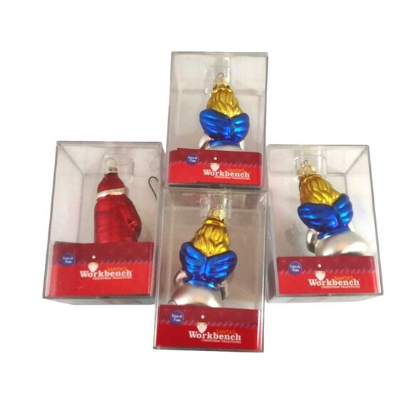 Vintage Santas Workbench Blown Glass Ornaments Set of 4 Santa/Angel Figurines - Picture 7 of 7